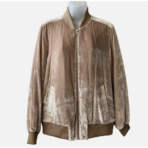 Madewell‎ Champagne Silk and Rayon Velvet Ribbed Bomber Jacket Size XS - Picture 1 of 5